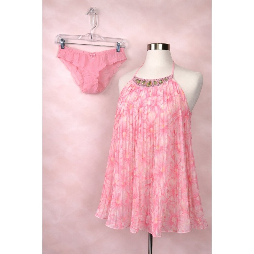 Victoria's Secret Pink Floral Babydoll Lingerie Set M NWOT